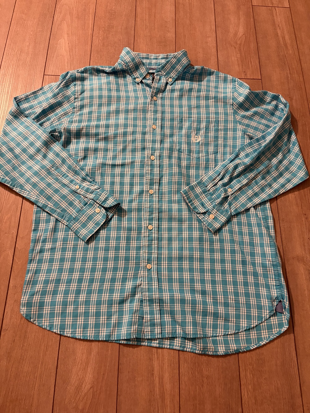 Chaps Performance Men's Button-Up Shirt Blue Plaid Size L Easy Care Long Sleeve